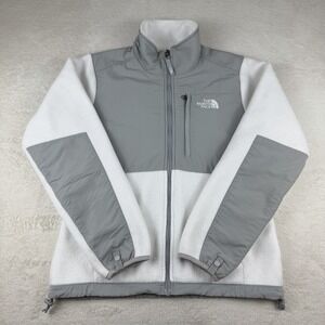 The North Face Denali Jacket Women Small White Gray Polartec Fleece Full Zip